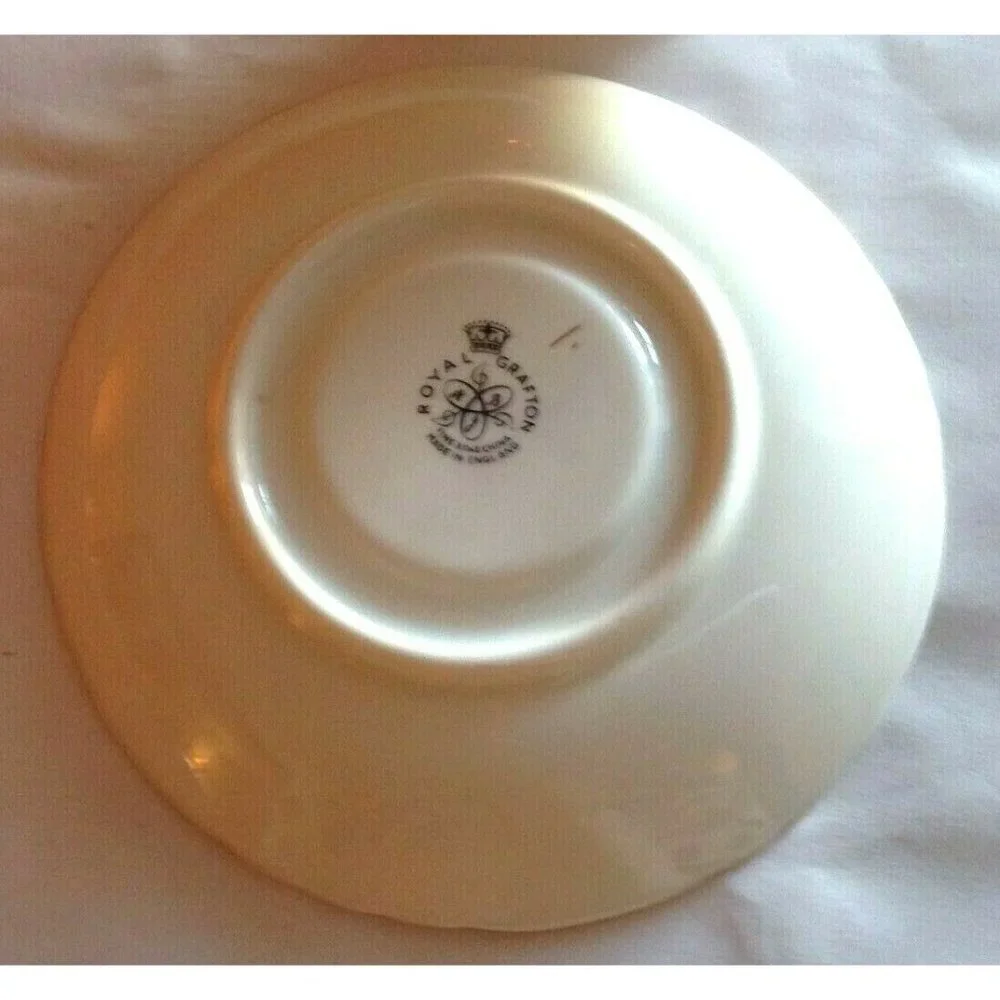 Vintage Royal Grafton – Bone White with Gold Floral & Teal Dots Tea Cup & Saucer